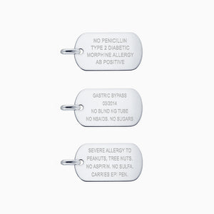 Men's Sterling Silver Dog Tag Engraved with Emergency Medical Information