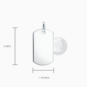 Men's Large Sterling Silver Flat Edge Dog Tag (Engravable) - PSL210110 - Size - 2 inch x 1 1/8 inch size