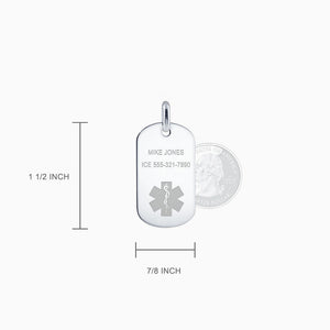 Engravable Men's Flat-Edge 14k White Gold Medical Alert Dog Tag with Star of Life Symbol - Medium