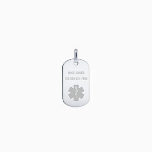 Engravable Men's Flat-Edge 14k White Gold Medical Alert Dog Tag with Star of Life Symbol - Medium