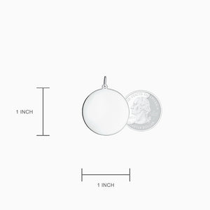 Engravable 1 inch, 14k White Gold Disc Charm Pendant - Size Detail