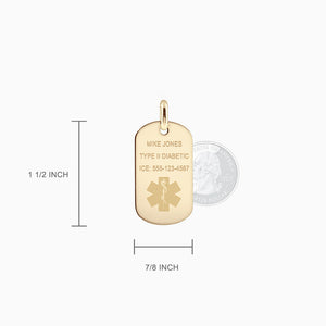 Engravable Men's Flat-Edge 14k Gold Medical Alert Dog Tag with Star of Life Symbol - Medium