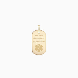 Men's 14k Gold Flat Edge Medical Alert Star of Life Dog Tag - Medium (Engravable)