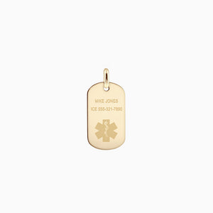 Men's 14k Gold Flat Edge Medical Alert Star of Life Dog Tag - Medium (Engravable)