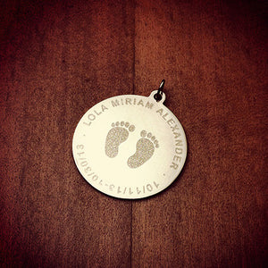 14k Yellow Gold Custom Engraved Baby Footprint Charm - PY130422 - Sample