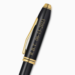 Engravable Cross Townsend Black Lacquer with Gold-plated Accents Ballpoint Pen - BP250127 - Engraved Text in Roman Font