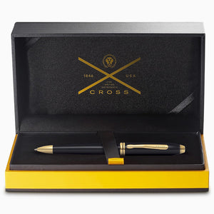 Engravable Cross Townsend Black Lacquer with Gold-plated Accents Ballpoint Pen - BP250127 - Gift Packaging