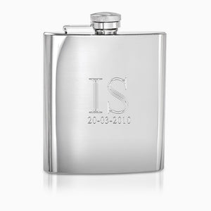 Personalized Rebel Steel Polished Stainless Steel 8 Ounce Square Whiskey Flask with Engraved Initials and Date - FSL241108