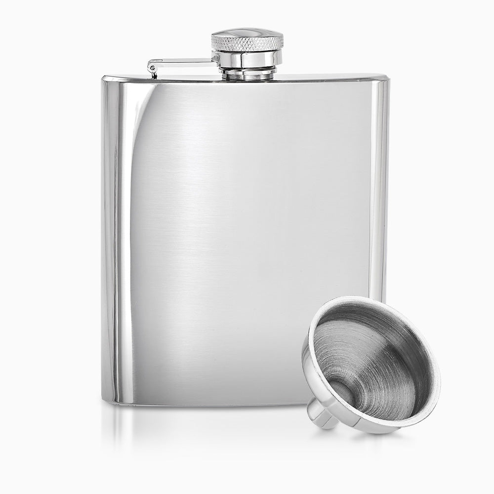 Personalized Rebel Steel Polished Stainless Steel 8 Ounce Square Whiskey Flask with Funnel - FSL241108