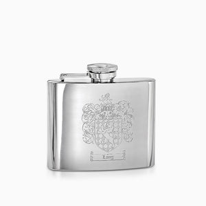 Personalized Rebel Steel High Polished Stainless Steel 4 ounce Square Whiskey Flask - FSL250204 - Custom Engraved with a Family Crest