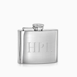 Personalized Rebel Steel High Polished Stainless Steel 4 ounce Square Whiskey Flask - FSL250204 - Engraved with Initials in a Roman Font