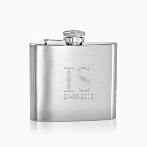 Personalized Rebel Steel Brushed Stainless Steel 6 ounce Square Whiskey Flask - FSL250206 - Engraved Initials and Date