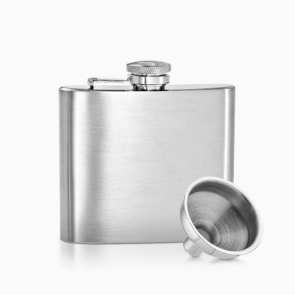 Personalized Rebel Steel Brushed Stainless Steel 6 ounce Square Whiskey Flask with Funnel - FSL250206