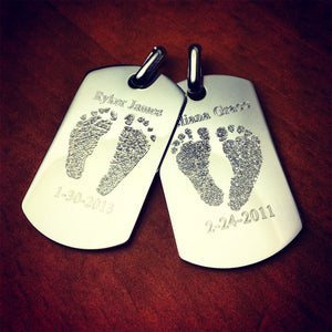 Men's Large Sterling Silver Flat Edge Dog Tag (Engravable) - PSL210110 - Custom Engraved with Actual Baby Footprints