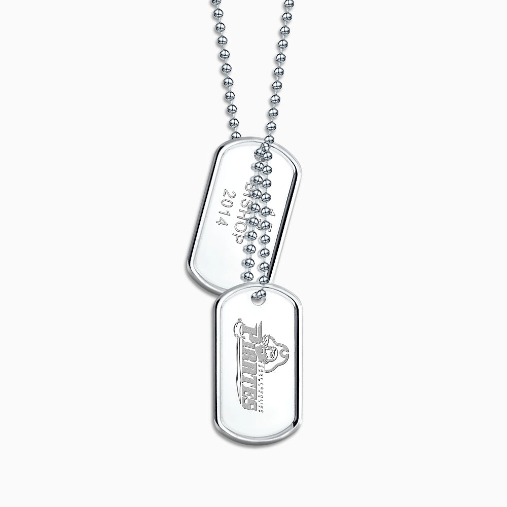 Engravable Men's Raised-Edge Double Sterling Silver Dog Tag Slider Necklace with Ball Chain and Extension Loop - Medium - NSL201028