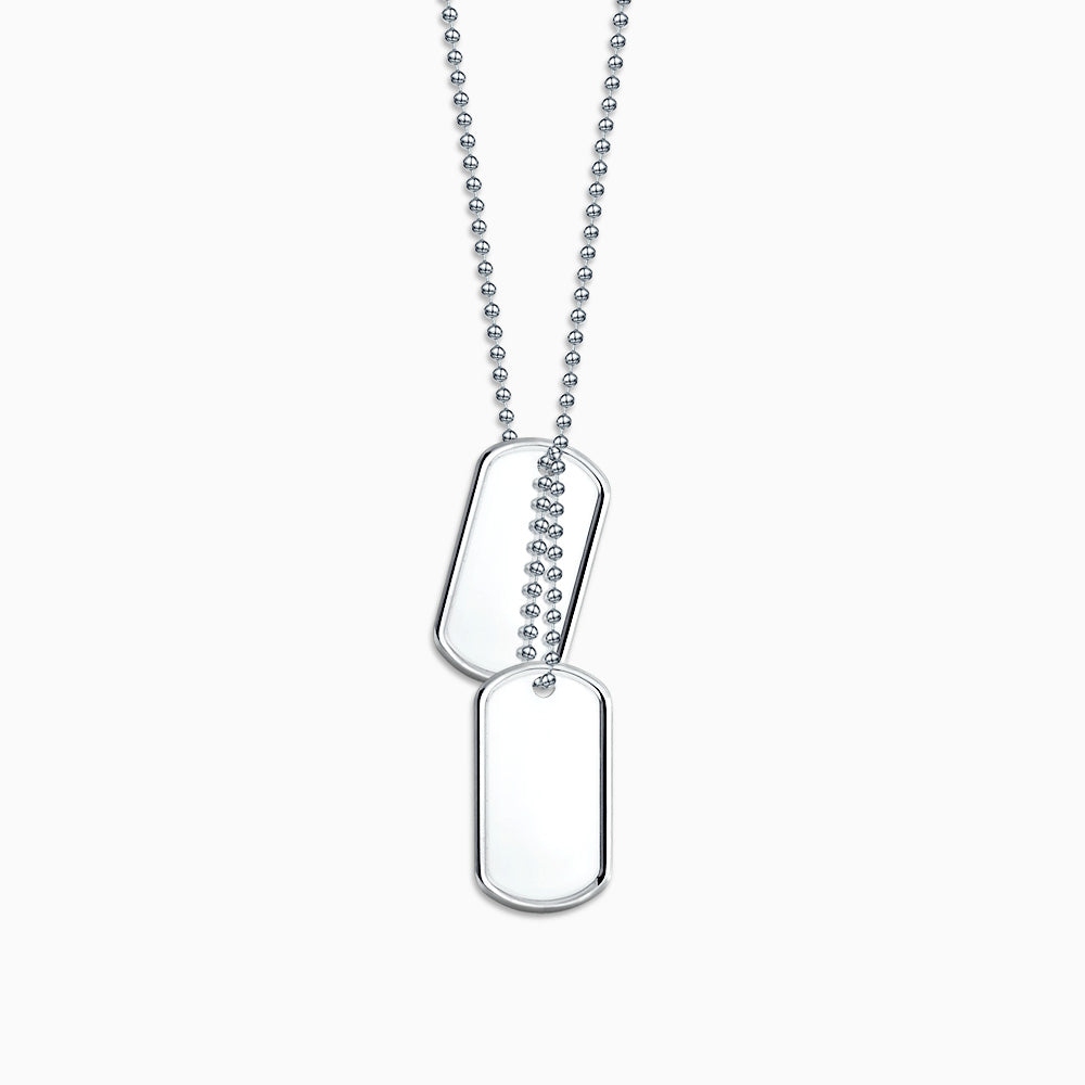 Engravable Men's Raised-Edge Double Sterling Silver Dog Tag Slider Necklace with Ball Chain and Extension Loop - Medium - NSL201028