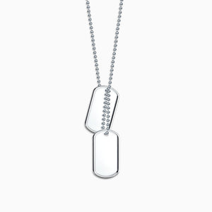 Engravable Mens Medium Raised-Edge Sterling Silver Double Dog Tag Necklace with Extension Chain - NSL201028
