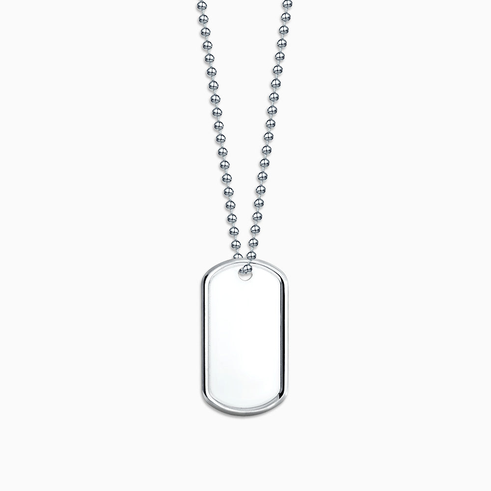 Men's Sterling Silver Flat Edge Dog Tag Necklace w/ Bead Chain - Medium  (Engravable)