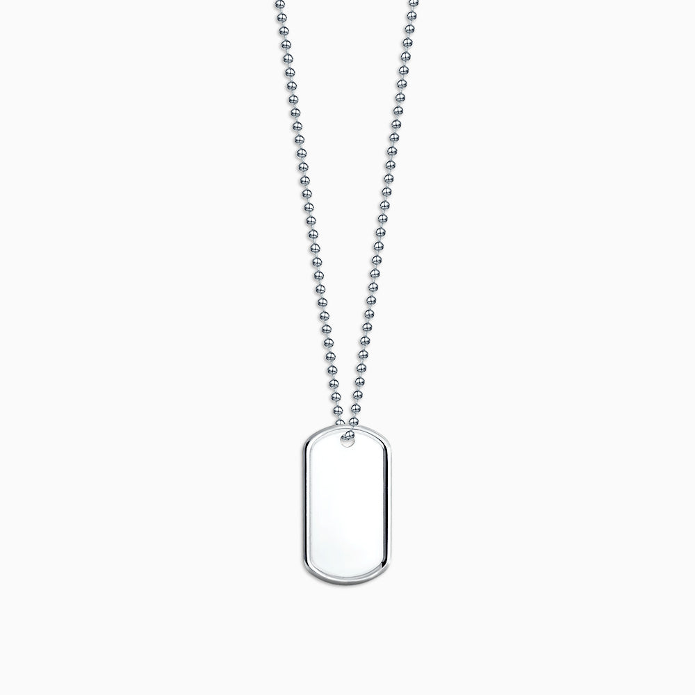 Men's Engravable Sterling Silver Raised-Edge Dog Tag Necklace with Bead Chain - Medium