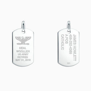 Engravable Men's Large Flat Sterling Silver Dog Tag Necklace with Box Link Chain - NSL210512 - Front and Back Engraving