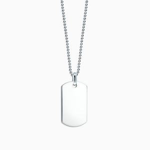 Men's Large Sterling Silver Flat Edge Dog Tag Necklace w/ Ball Chain ( -  Sandy Steven Engravers