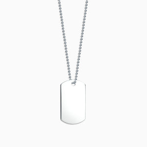 Engravable Men's Large Flat Sterling Silver Dog Tag Slider Necklace with Ball Chain - NSL210111