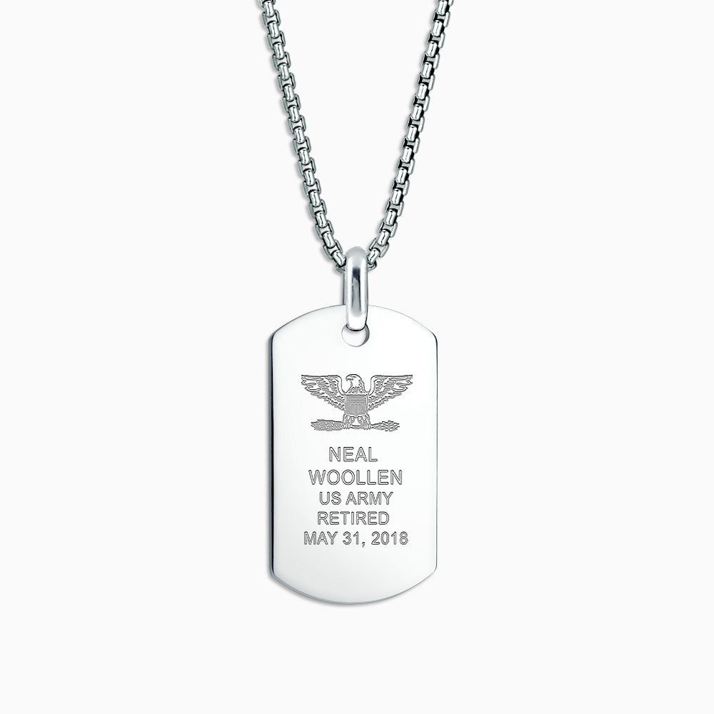 Engravable Men's Flat-Edge Sterling Silver Dog Tag Necklace with Box Link Chain - Large - NSL210512