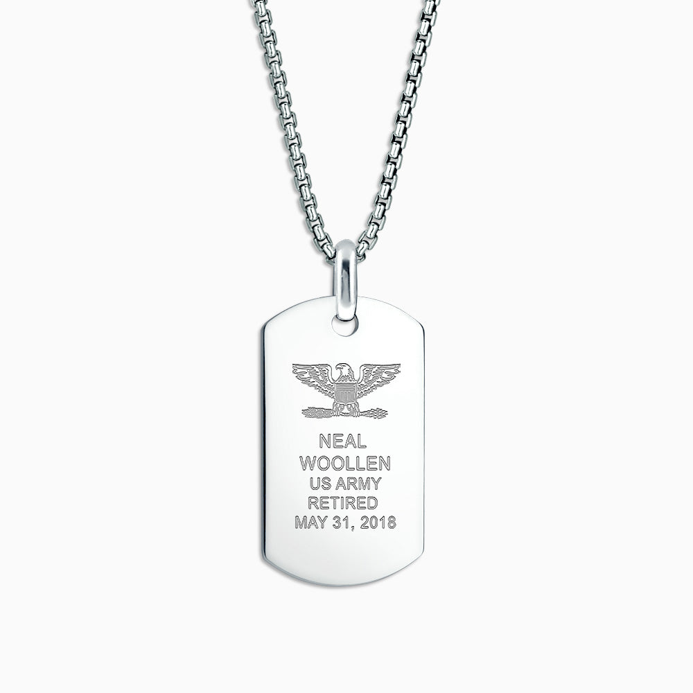 Sterling Silver Custom Engraved Dog Tag Pendant Necklace | Personalized Inscription