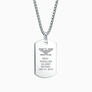 Engravable Men's Flat-Edge Sterling Silver Dog Tag Necklace with Box Link Chain - Large - NSL210512 - Front Custom Engraving