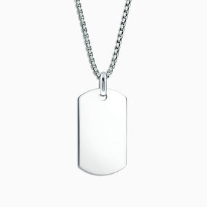 Engravable Men's Flat-Edge Sterling Silver Dog Tag Necklace with Box Link Chain - Large - NSL210512 - Zoom