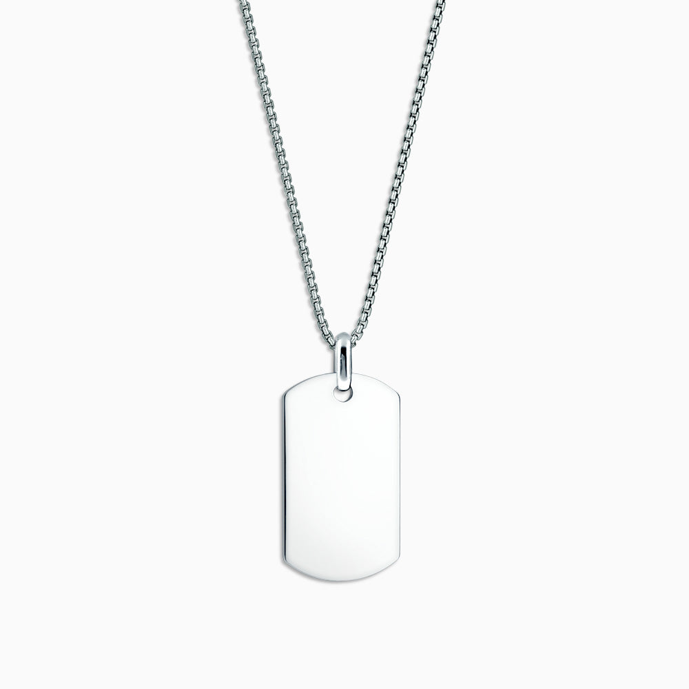 Engravable Men's Flat-Edge Sterling Silver Dog Tag Necklace with Box Link Chain - Large - NSL210512