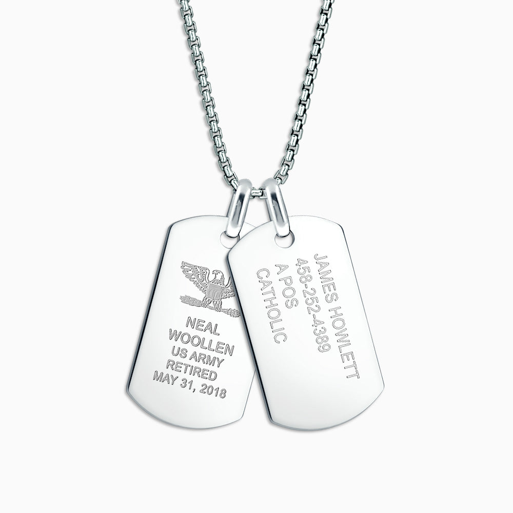 Engravable Men’s Flat-Edge Sterling Silver Double Dog Tag Necklace with Box Link Chain - Large - NSL230907