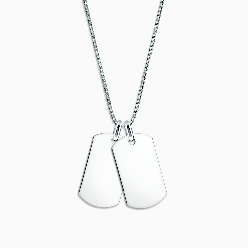 Engravable Men’s Flat-Edge Sterling Silver Double Dog Tag Necklace with Box Link Chain - Large - NSL230907