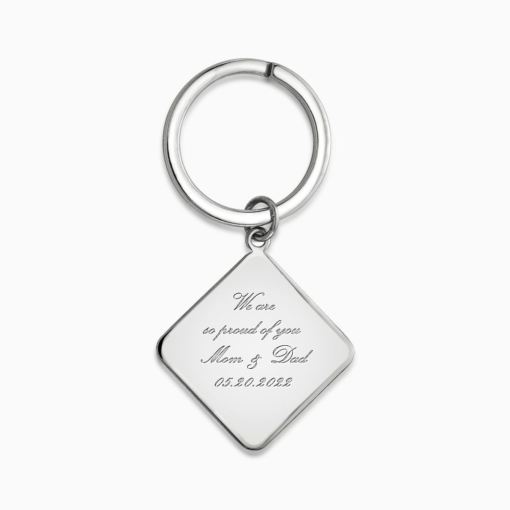 Personalized Sterling Silver Diamond Frame Photo Key Chain - KCSL240830