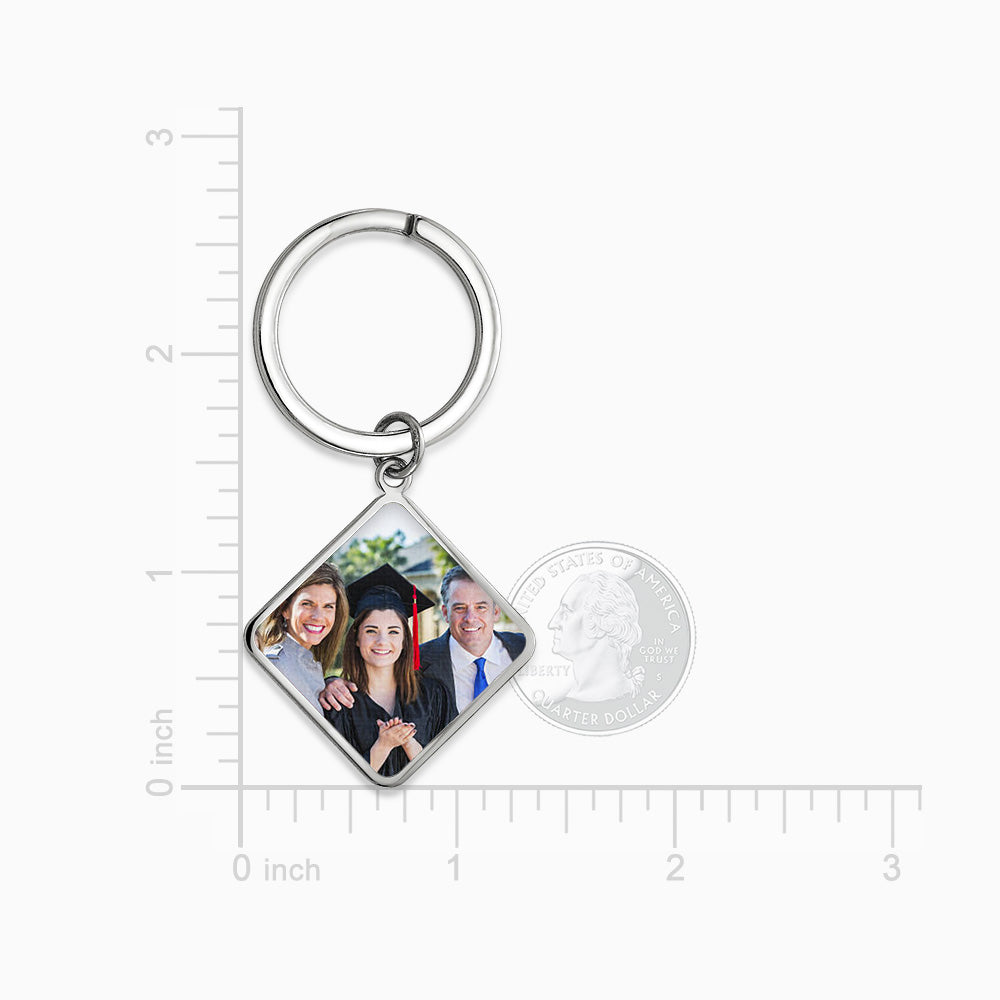 Personalized Sterling Silver Diamond-Frame Photo Keychain - Sandy