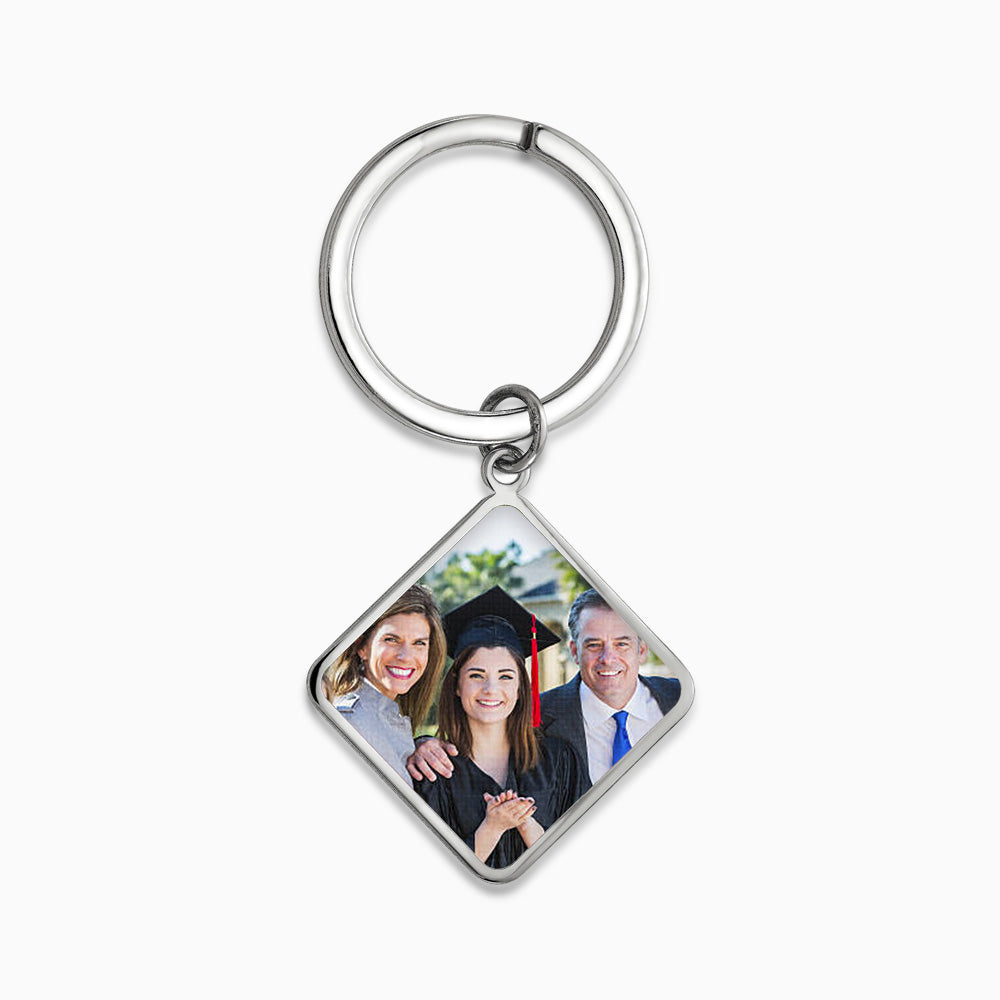 Personalized Sterling Silver Diamond Frame Photo Key Chain - KCSL240830