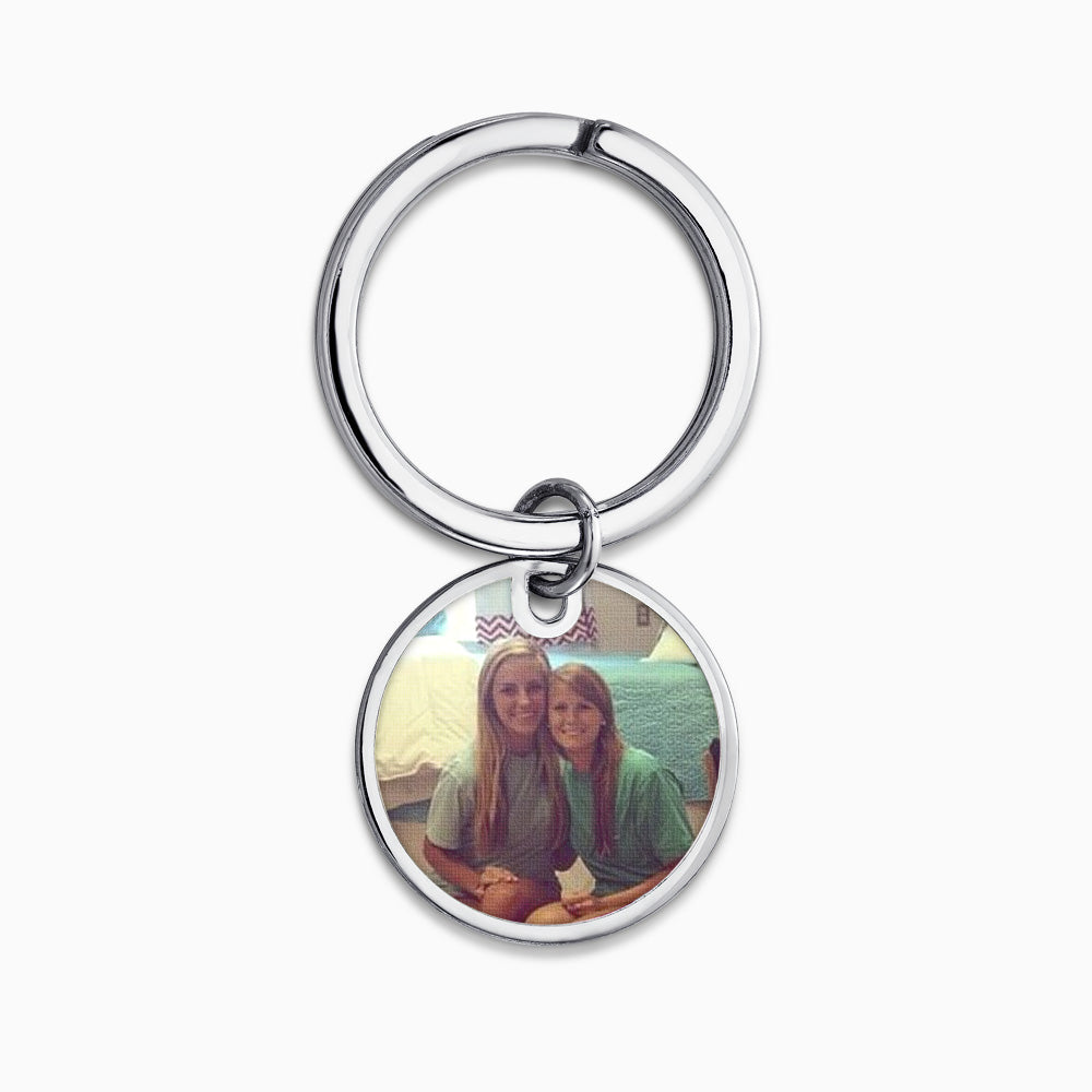 Personalized Sterling Silver Circle Frame Photo Key Chain - KCSL240831