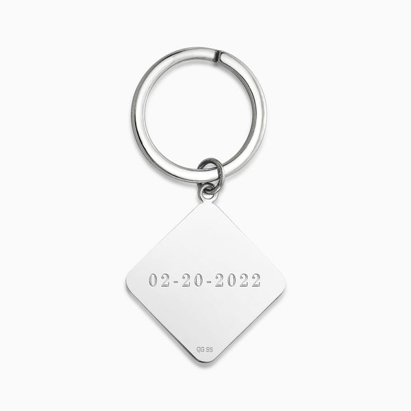 Engravable Sterling Silver Diamond-Tag Keychain - Sandy Steven Engravers
