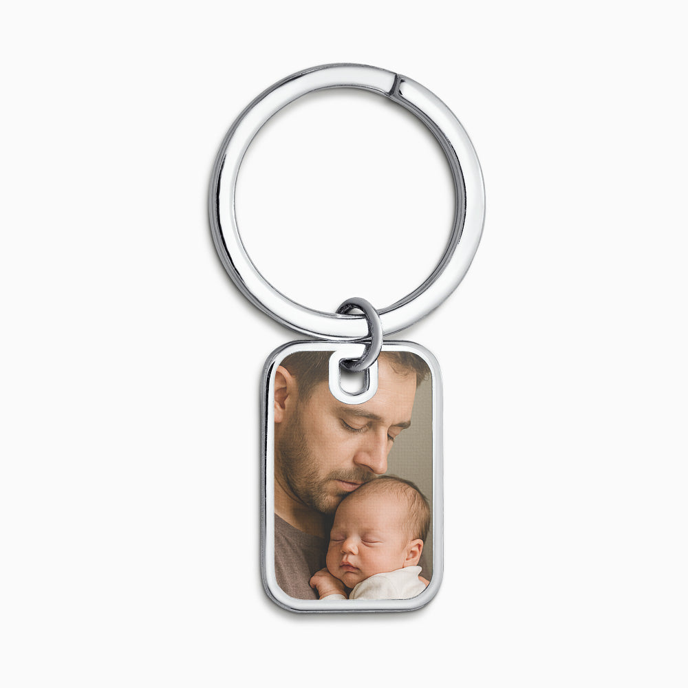 Custom Engraved Baby Footprint Sterling Silver Rectangle Photo Frame Keychain - KCSL250626