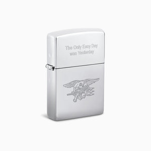 Engravable High Polish Chrome Classic Zippo Lighter - L241114 - Custom Engraved with Text and Navy SEALS Insignia