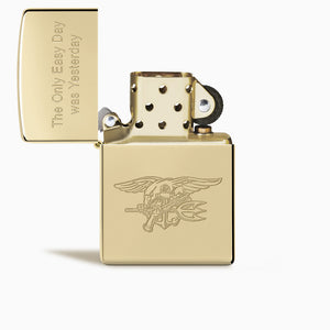 Engravable High Polish Solid Brass Classic Zippo Lighter - L241115 - With Text Engraving on the Lid and Artwork Engraving on the Casing