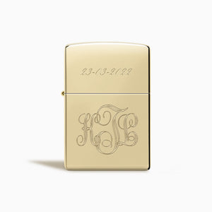 Engravable High Polish Solid Brass Classic Zippo Lighter - L241115 - Text Engraving on Lid and Casing