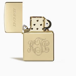 Engravable High Polish Solid Brass Classic Zippo Lighter - L241115 - Flip Lid with Zippo Click