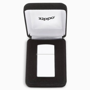 L241118 - Engravable High Polish Sterling Silver Zippo Slim® Lighter packaged in it's authentic gift box with Zippo logo