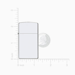 L241118 - Engravable High Polish Sterling Silver Zippo Slim® Lighter size measurements
