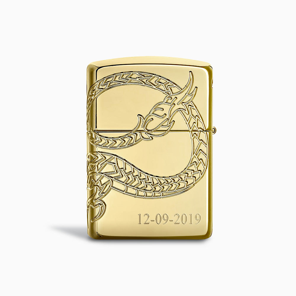 Engravable 360-Degree Cut Asian Dragon High Polish Gold