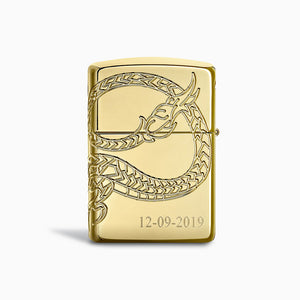 Engravable 360-Degree Cut Asian Dragon High Polish Gold Plated Zippo Armor Lighter - L250118 - Back Text Engraving