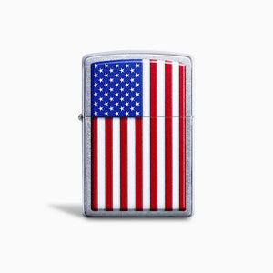 Engravable American Flag Street Chrome Zippo Lighter - L250120 - Front Detail Lid Closed