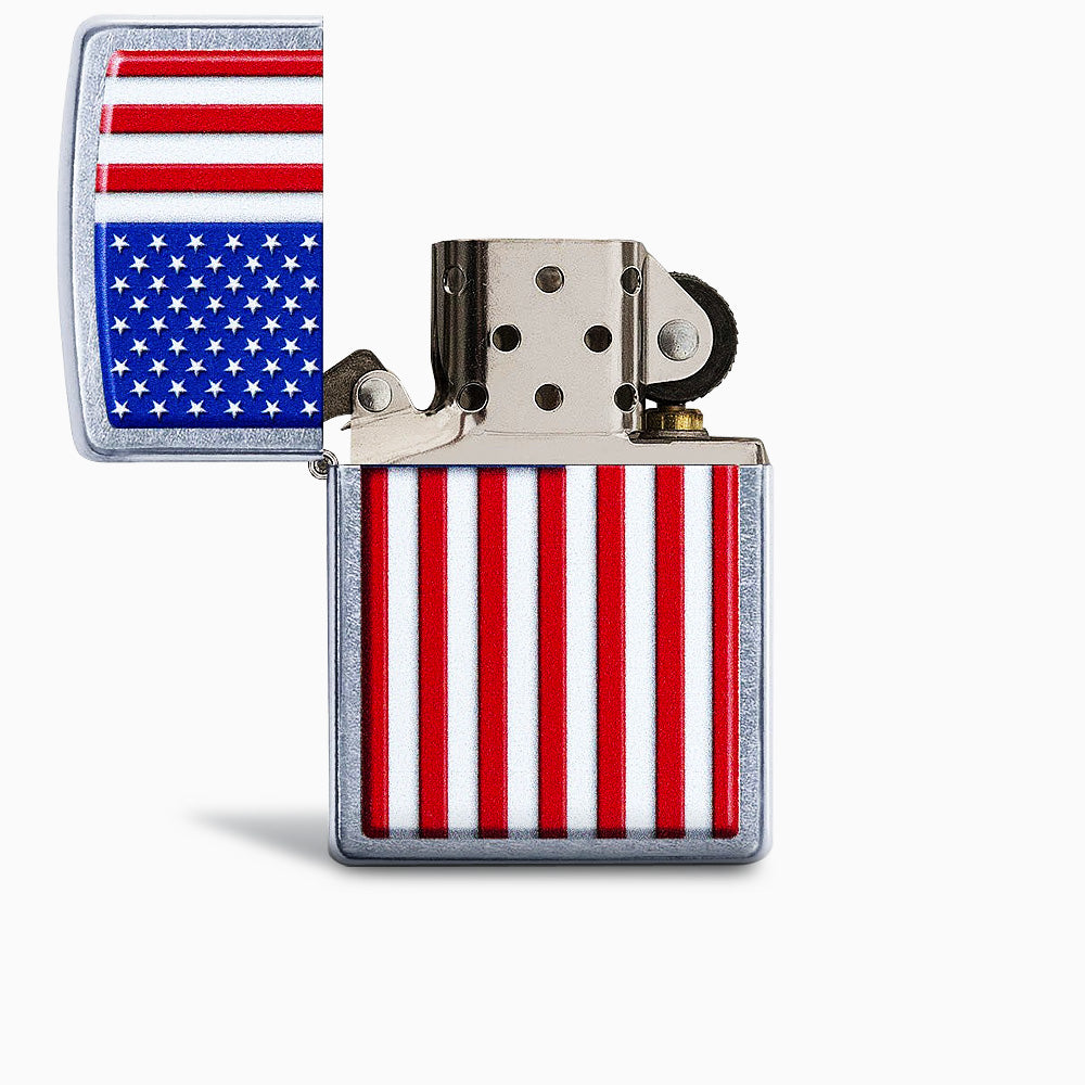 Engravable American Flag Street Chrome Zippo Lighter - Sandy