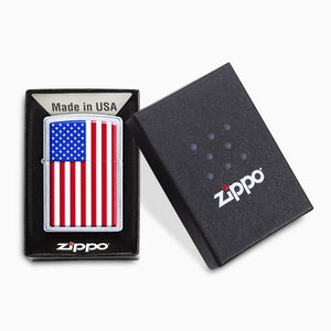 Engravable American Flag Street Chrome Zippo Lighter - L250120 - Packaging